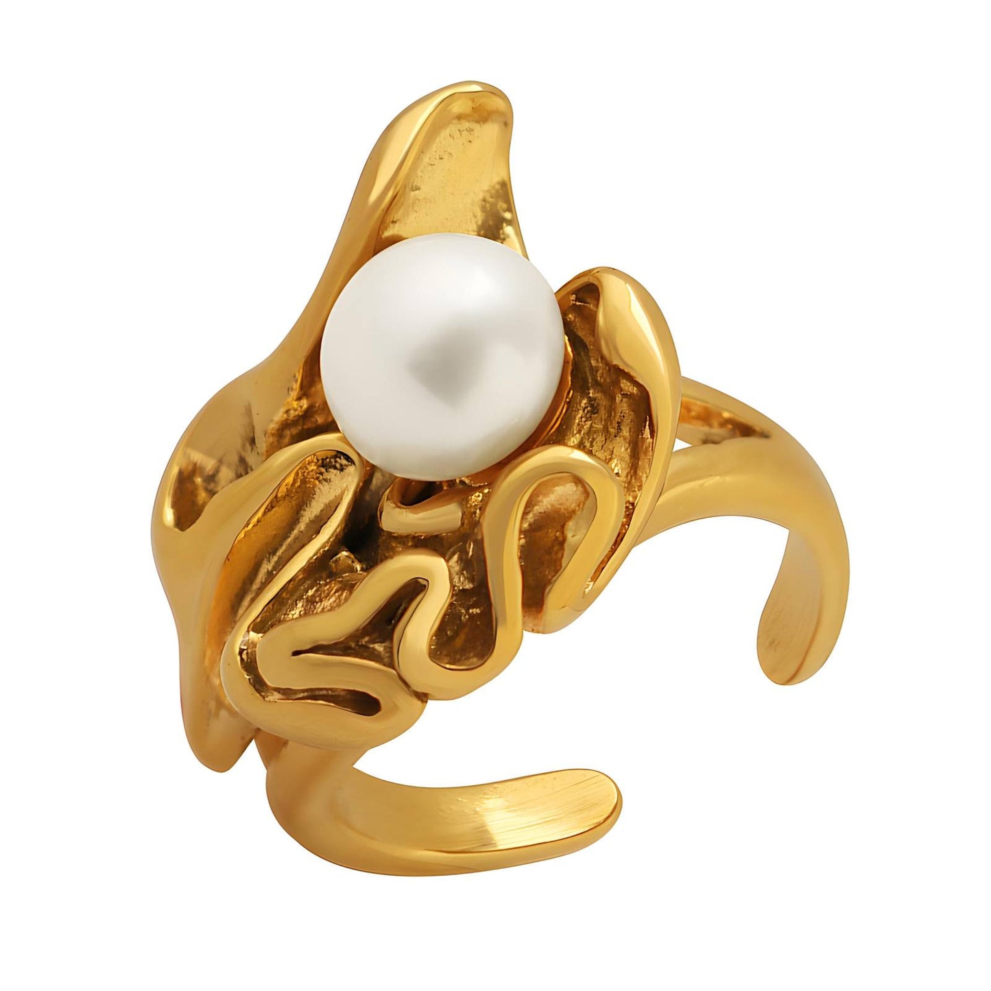 Wanderlust Pearl Halo BAGUE EN ACIER INOXYDABLE PLAQUÉ OR 18 CARATS ÉTANCHE