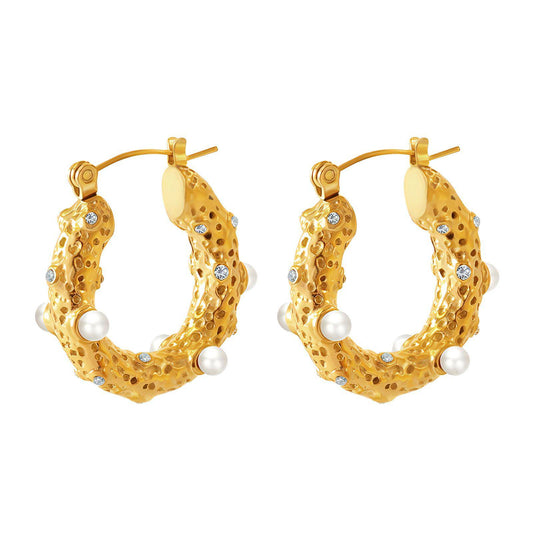 Gold Pearl Chic 18K Gold Plated Stainless Steel Earrings Waterproof